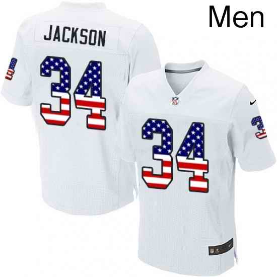 Mens Nike Oakland Raiders 34 Bo Jackson Elite White Road USA Flag Fashion NFL Jersey